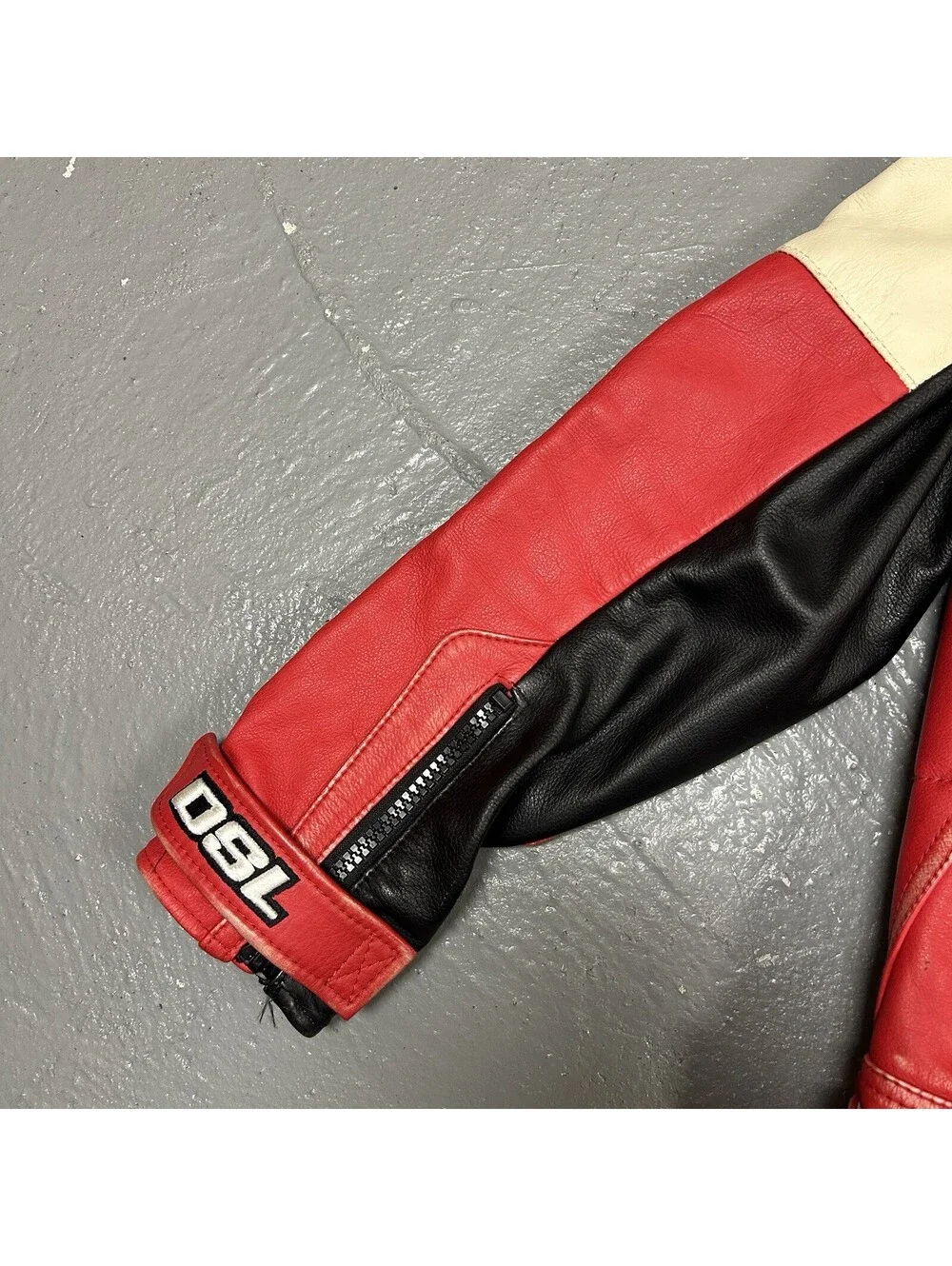 RARE Diesel Cherry Red White Black Leather Biker Jacket Size S